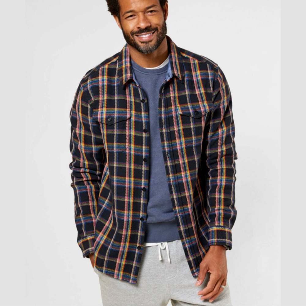 Outerknown Blanket Shirt True Black Rainbow Plaid